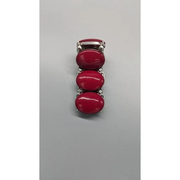 Red Acrylic Necklace Bracelet Set Pendant Silver Tone Chain Adjustable Necklace - Picture 6 of 10